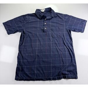 Vintage 90s Jantzen‎ Polo Shirt Adult Medium Navy Windowpane short sleeve casual